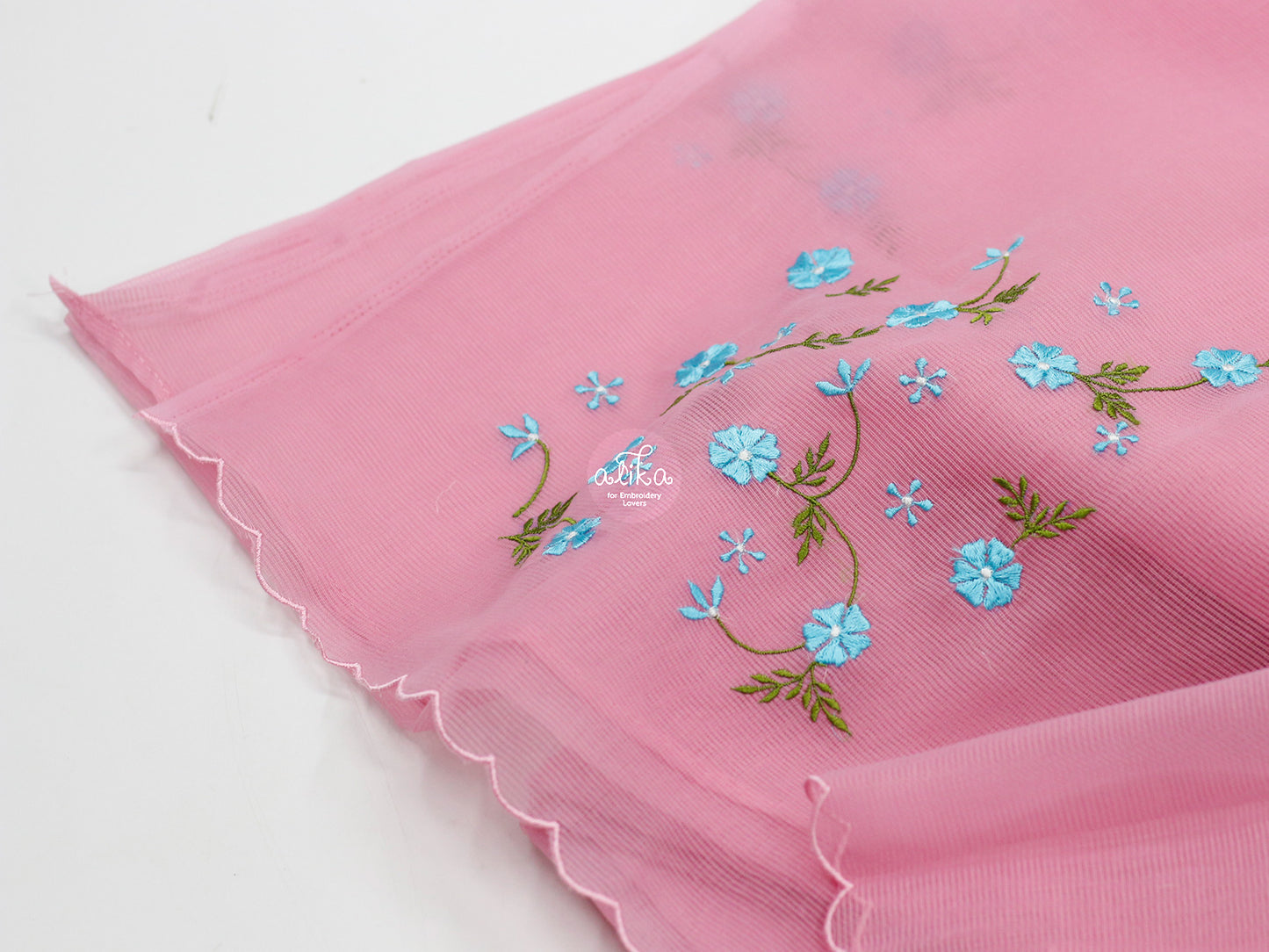 PINK  KOTA SAREE WITH FLORAL MACHINE EMBROIDERY