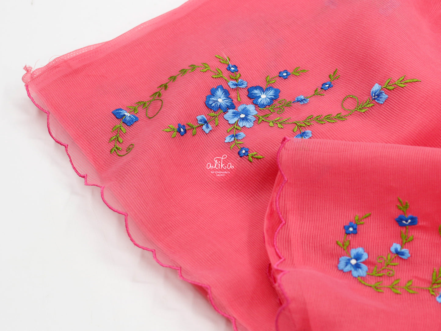 NEON PINK KOTA SAREE WITH FLORAL MACHINE EMBROIDERY