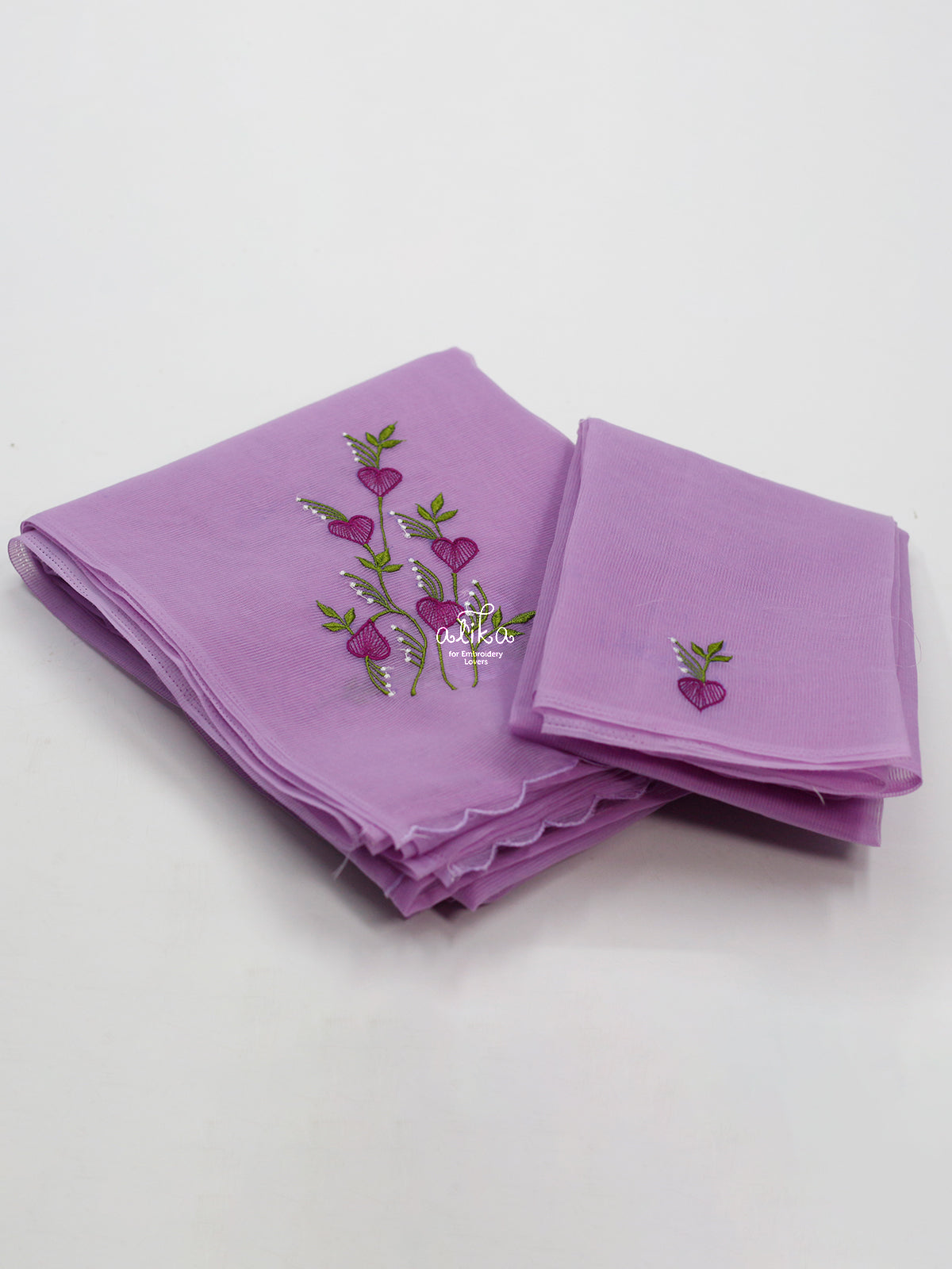 LAVENDER KOTA SAREE WITH FLORAL MACHINE EMBROIDERY