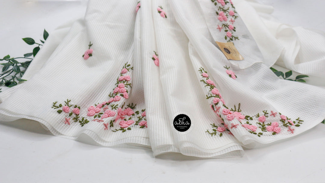 White bagalpuri silk Saree with Bullion Work