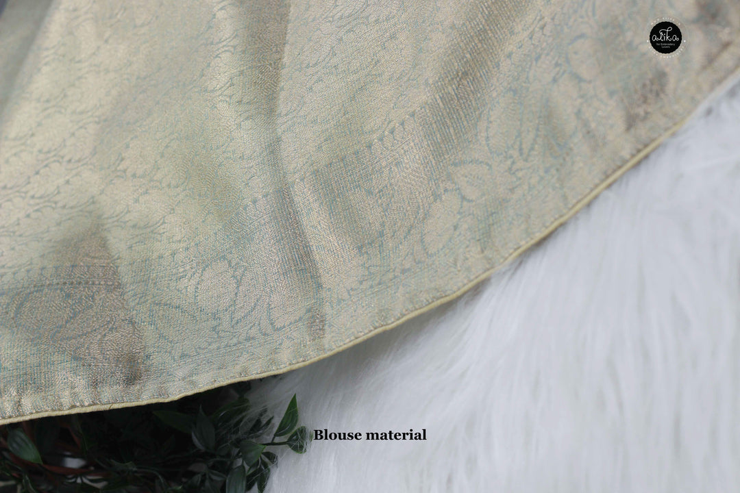 Powder Blue Semi Tissue Silk Saree with Machine Embroidery