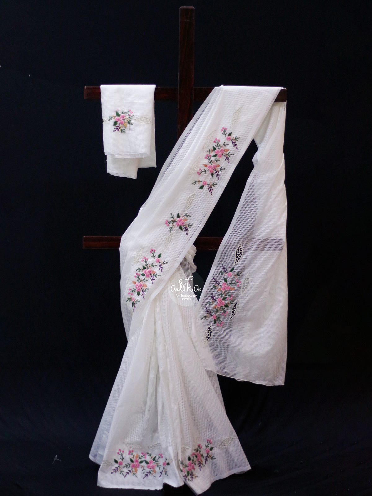 "Exquisite White Semi Check Tussar Silk Saree with Cutwork and Hand Embroidery - Elegant Indian Ethnic Wear"