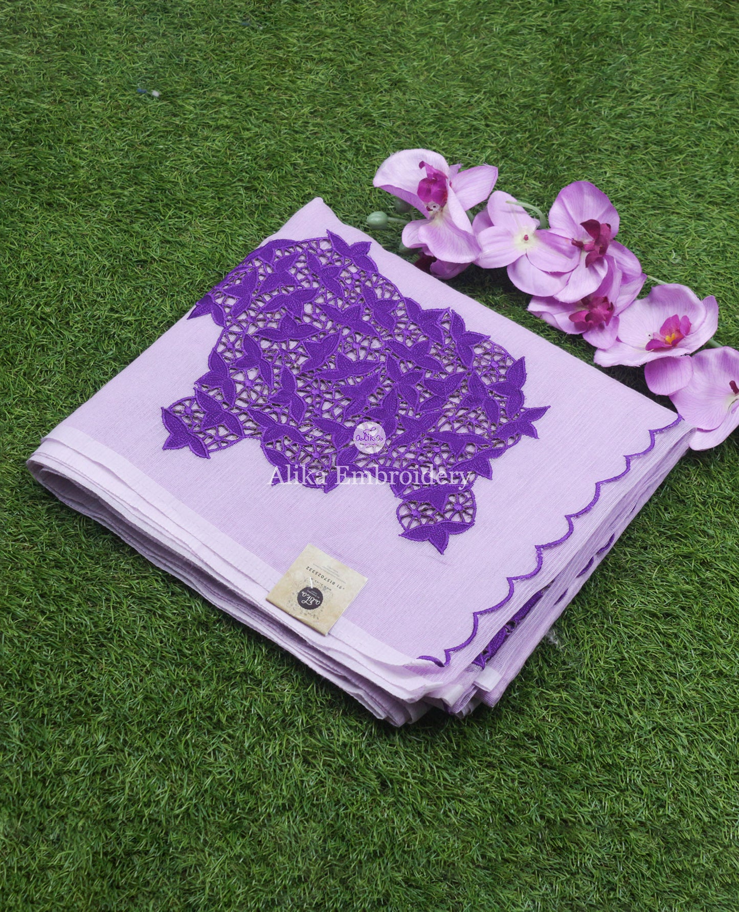 Elegant Light Lavender Kota Saree with Dark Violet Cut Work