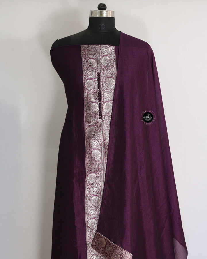 Dark Purple Semi-Silk Unstitched Salwar Set