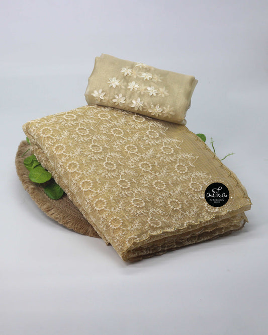 Gold Phulkari Saree with Ribbon Work Blouse – Ethnic Elegance by Alika Fashion Store