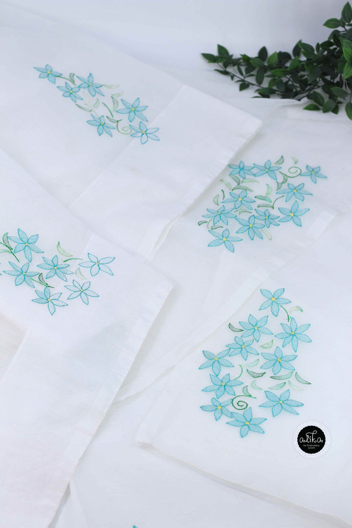 White Kota Saree with Floral Shadow Work