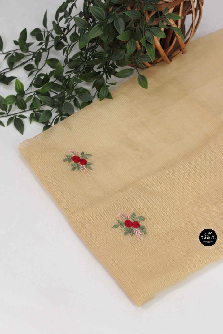 Sandal Colour Kota Saree with Floral Hand Embroidery