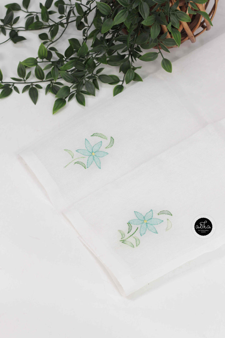 White Kota Saree with Floral Shadow Work