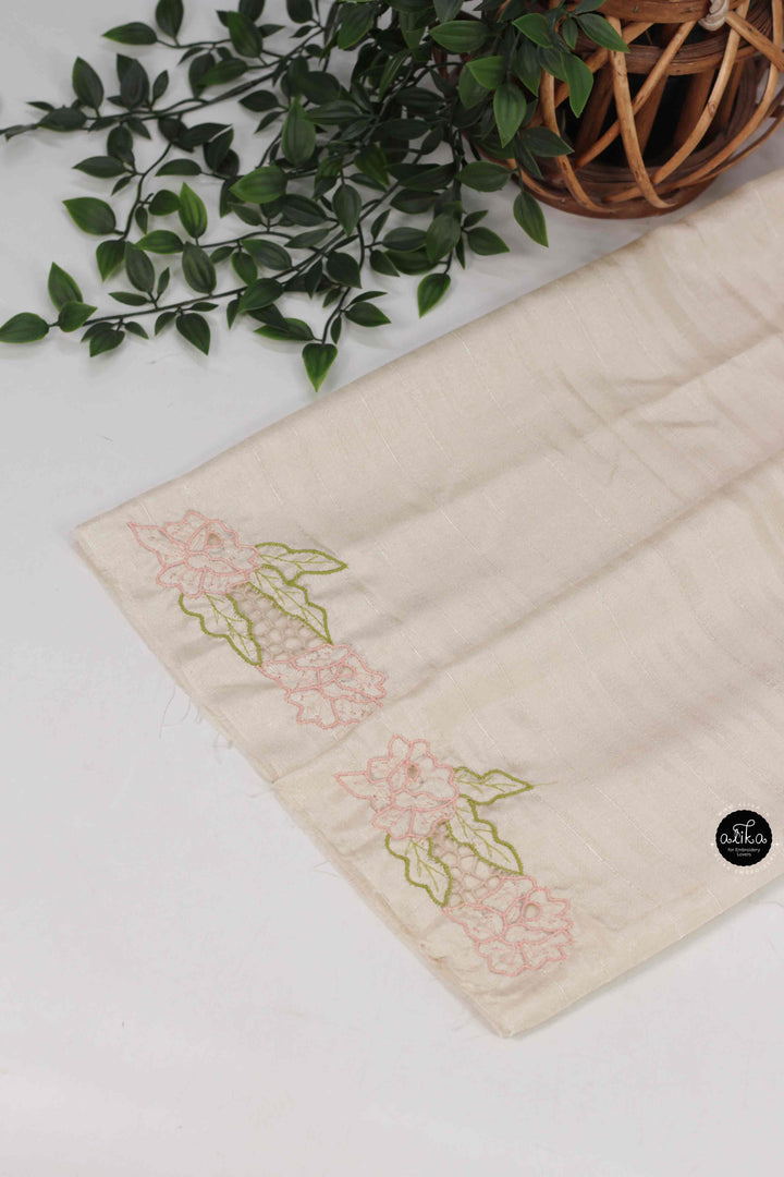 Cream Designer Silk Saree with Floral Twine Cutwork