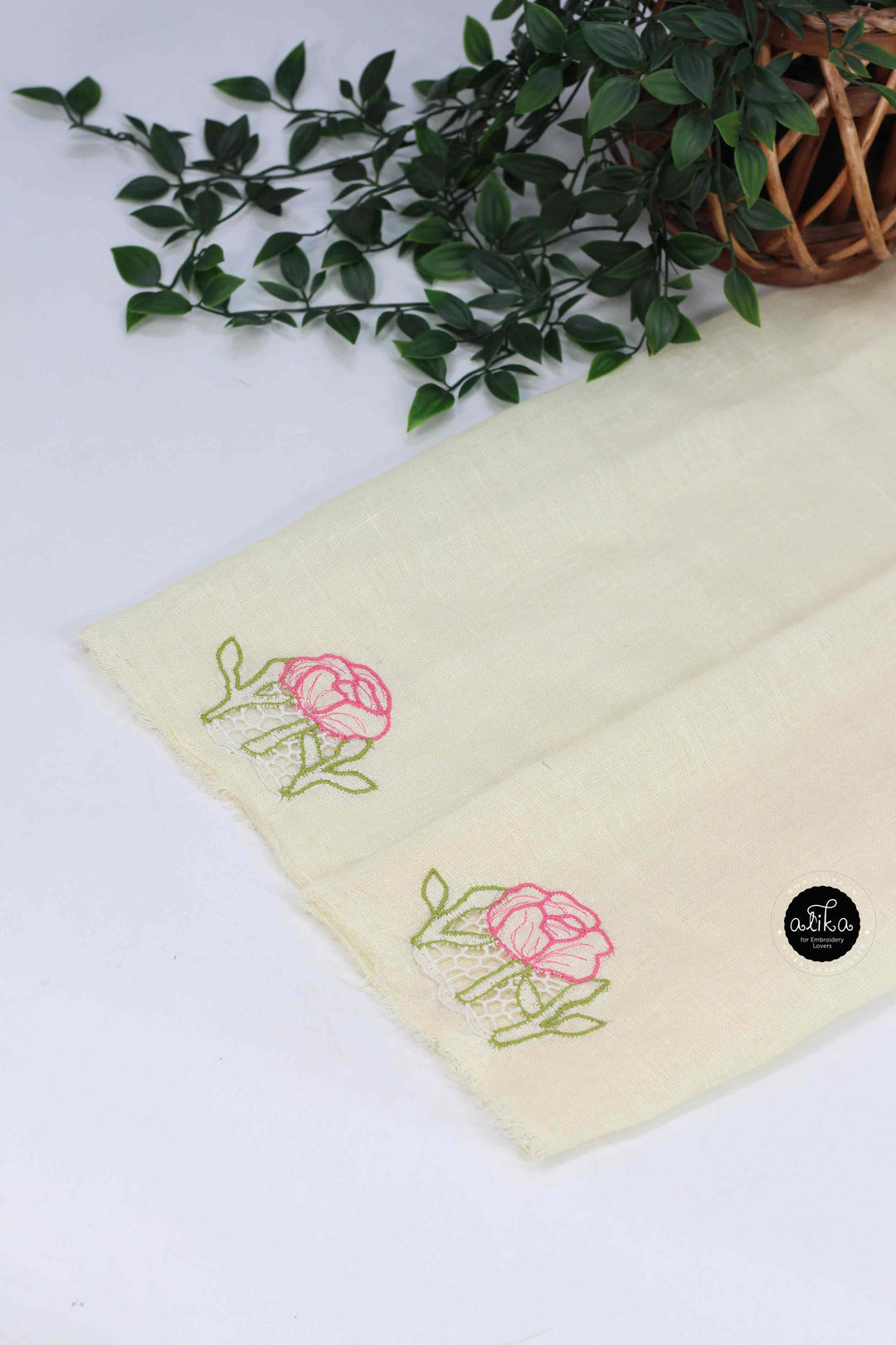 Off White Pure Linen Saree with Floral Twine Cutwork
