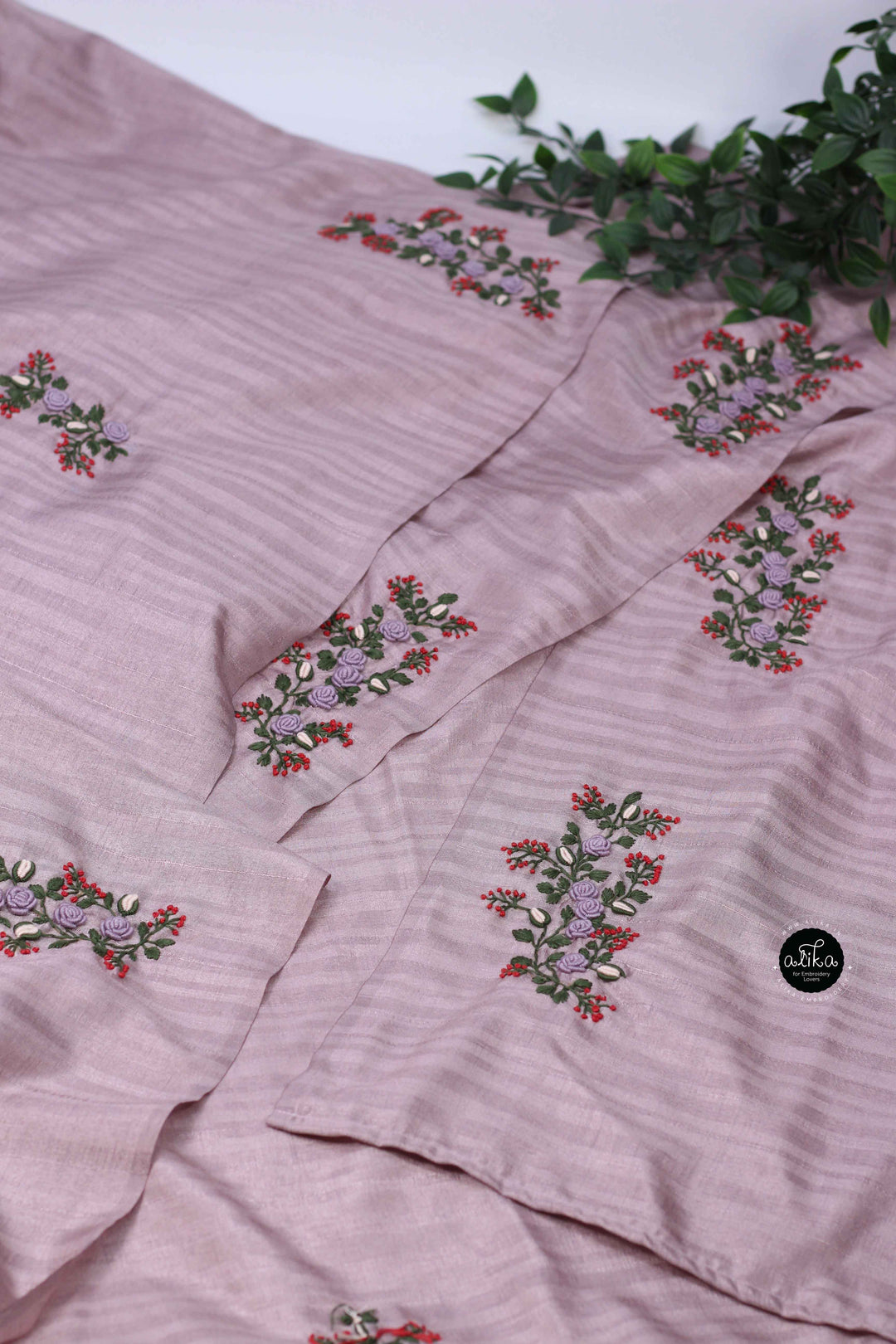 Lavender Gray Designer Silk Saree with Floral Hand Embroidery