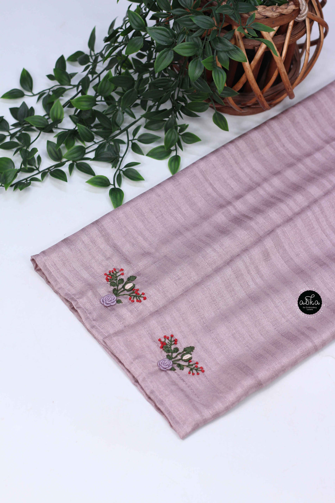 Lavender Gray Designer Silk Saree with Floral Hand Embroidery