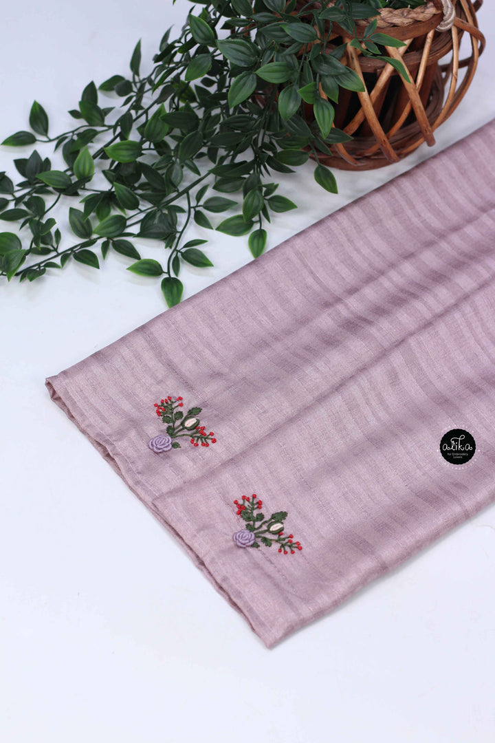 Lavender Gray Designer Silk Saree with Floral Hand Embroidery