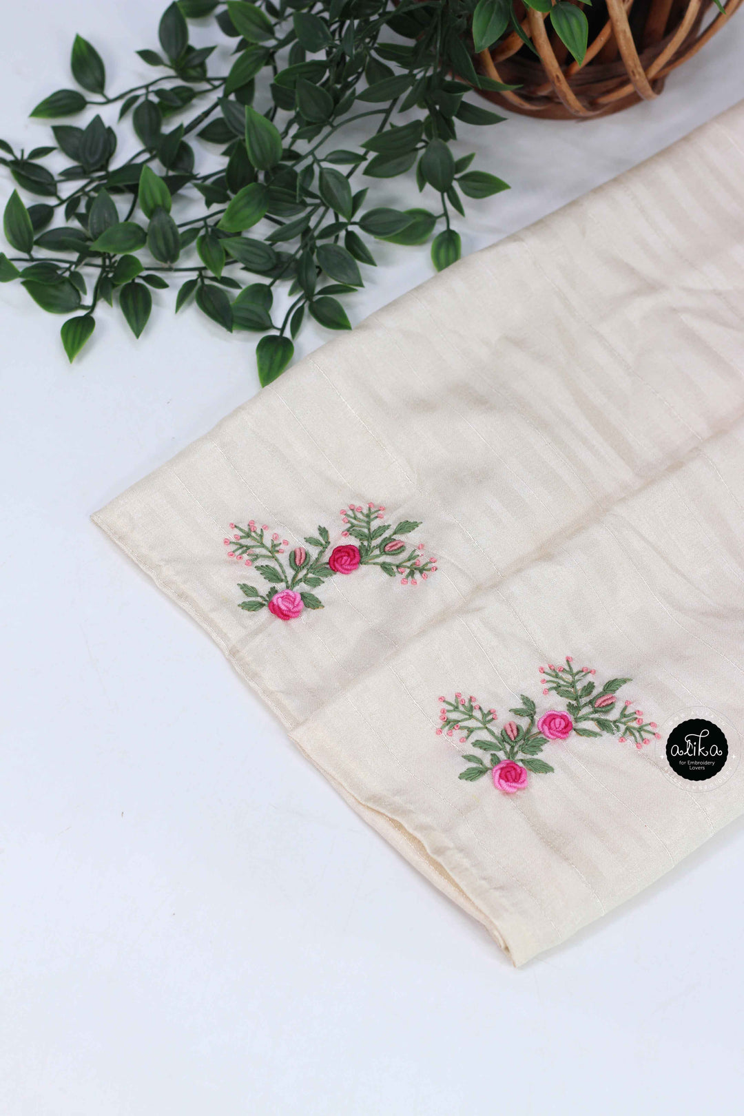 Cream Designer Silk Saree with Floral Hand Embroidery