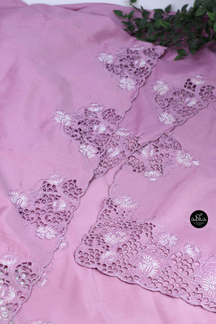 Lavender Designer Silk Saree with Floral Cutwork