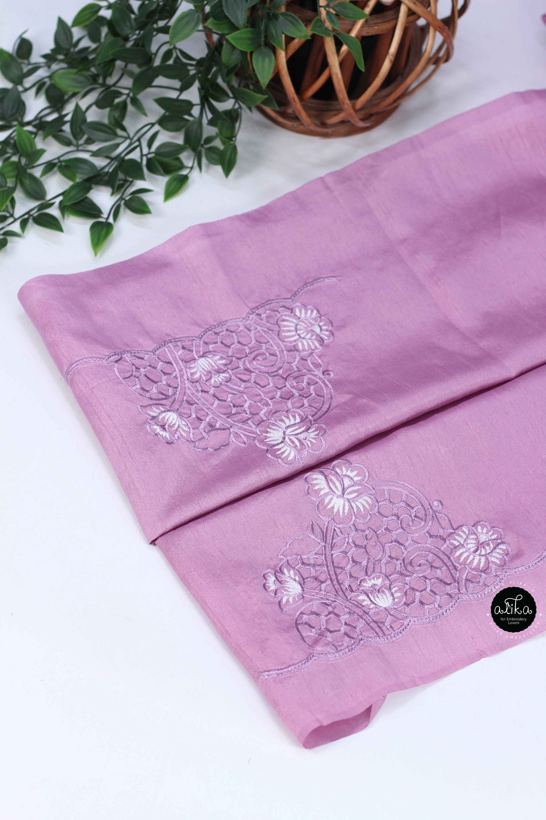 Lavender Designer Silk Saree with Floral Cutwork