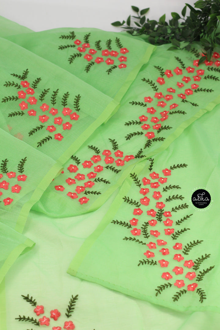 Pista Green Kota Saree with Floral Shadow Work