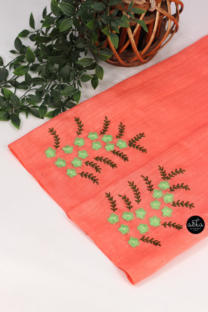 Pista Green Kota Saree with Floral Shadow Work