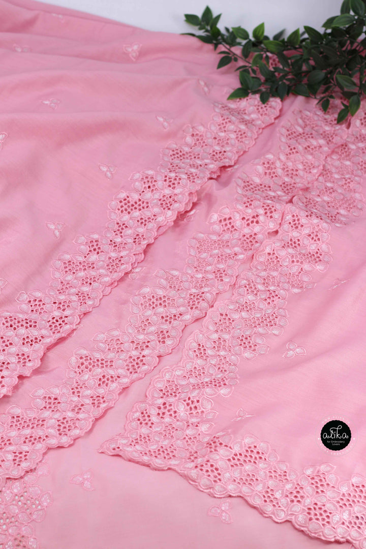 Blush Pink Chanderi Saree with Floral Cutwork Border