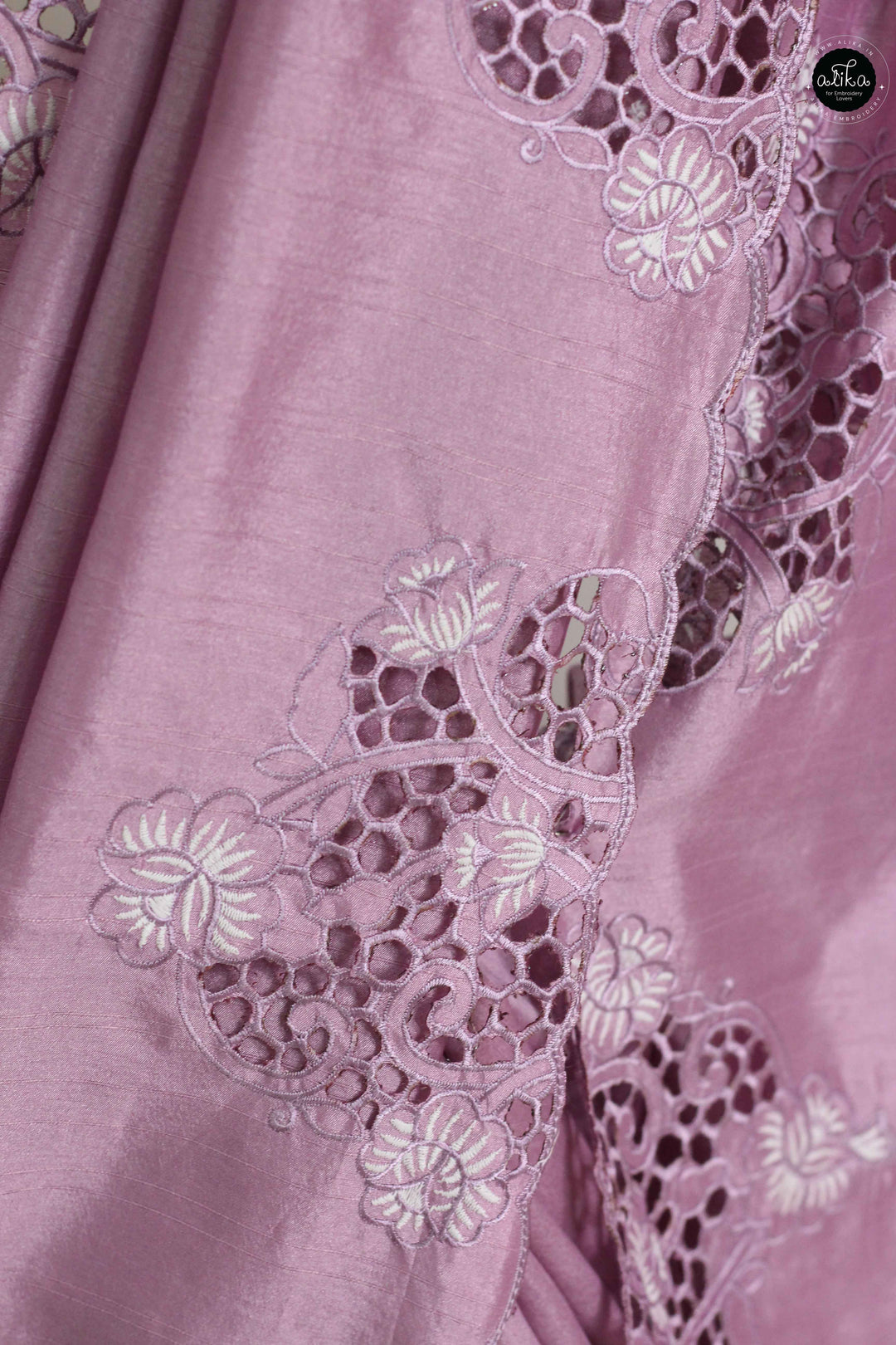 Lavender Designer Silk Saree with Floral Cutwork