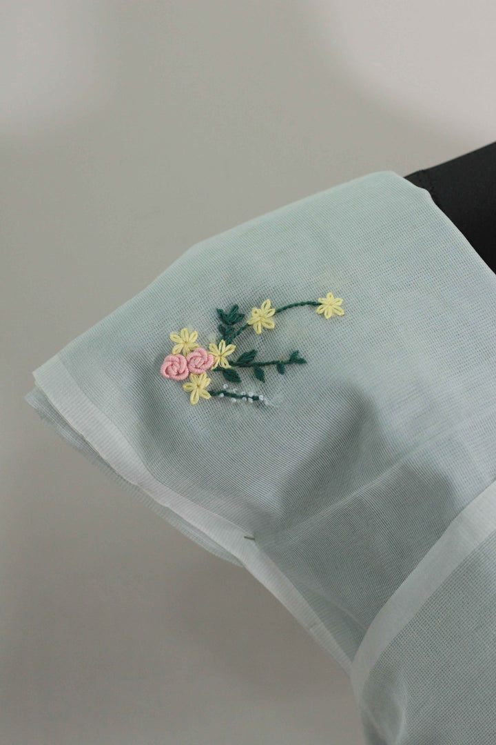 Powder Blue Kota Saree with Floral Hand Embroidery