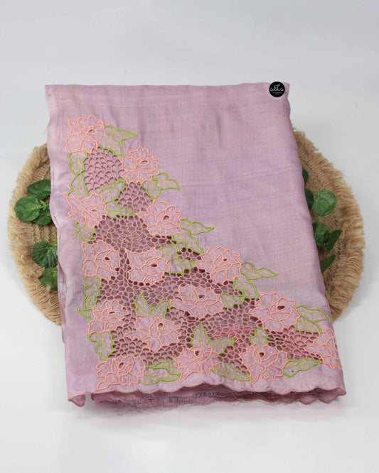 Lavender Tussar Silk Saree with Twine Cutwork