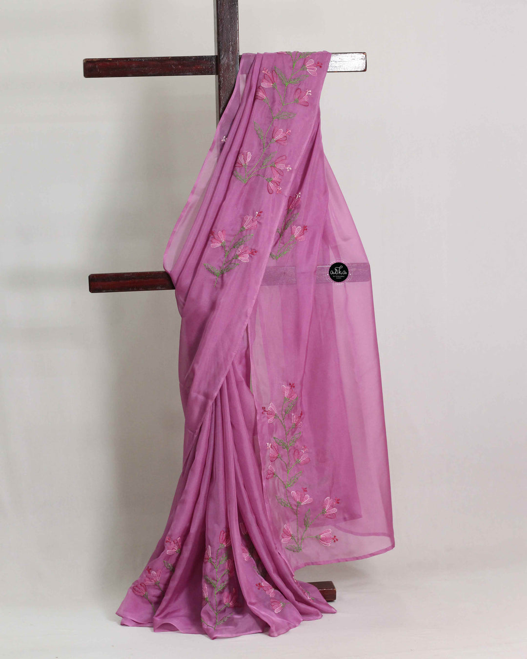 Purple Pink Organza Saree with Floral Shadow Work