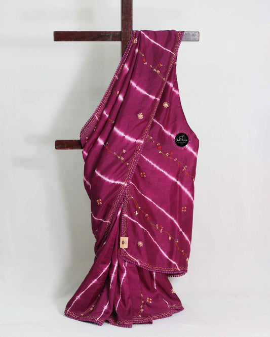 Pansy Purple Semi Silk Saree with Hand Embroidery