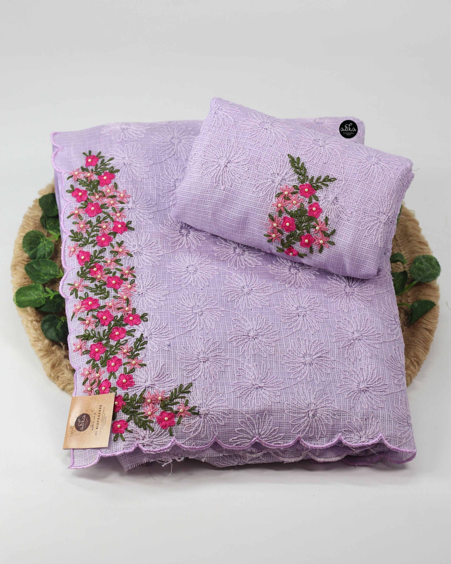 Lavender Phulkari Saree with Floral Hand Embroidery