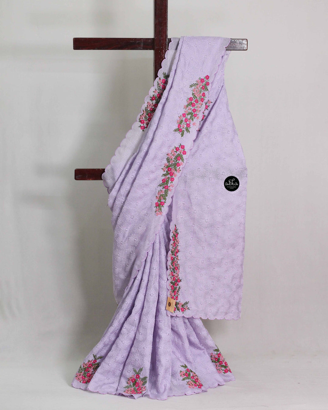 Lavender Phulkari Saree with Floral Hand Embroidery