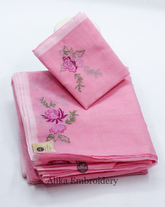 "Chic Pink: Daily Wear Silky Kota Saree with Intricate Machine Work"