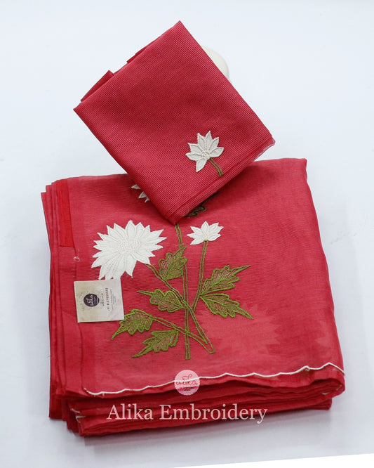 "Radiant Red: Daily Wear Silky Kota Saree with Exquisite Machine Work"