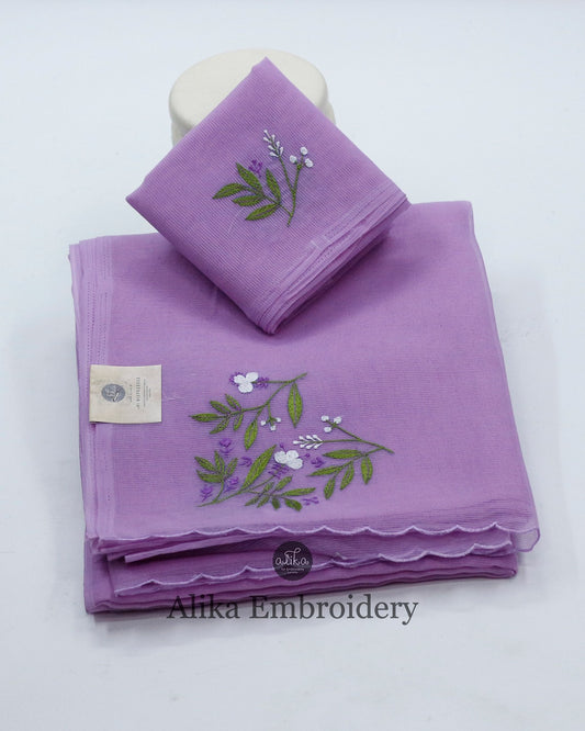 "Effortless Elegance: Daily Wear Light Lavender Saree with Exquisite Machine Work"