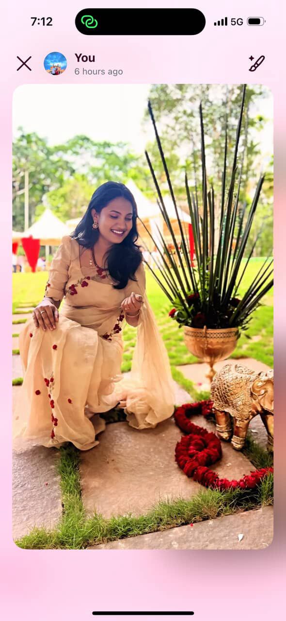 Customer wearing Pure golden tissue Saree with floral hand embroidery