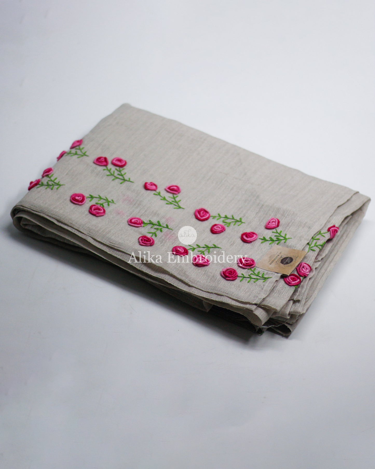 Elegant Light Grey Shaded Semi Raw Silk Saree with Pink Double-Shaded Floral Bullion Work