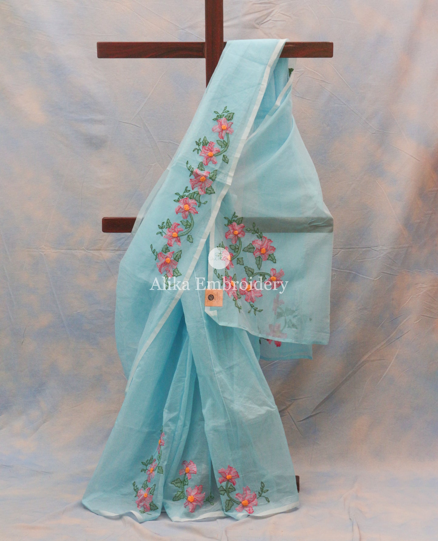 Elegant Blue Kota Saree with Pink and Orange Double Shaded Shadow Work