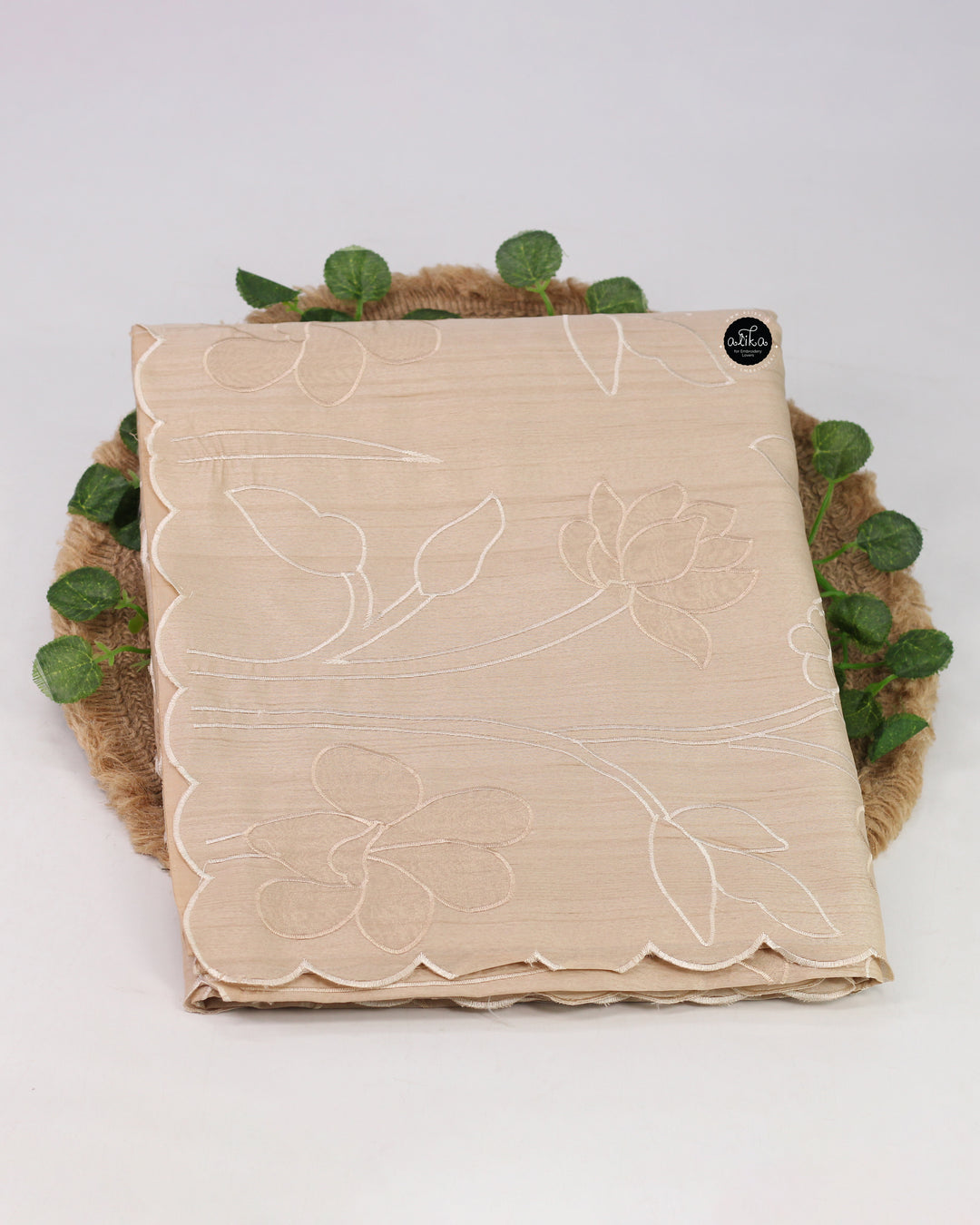 Beige Semi Silk Saree with Floral Appliqué Work
