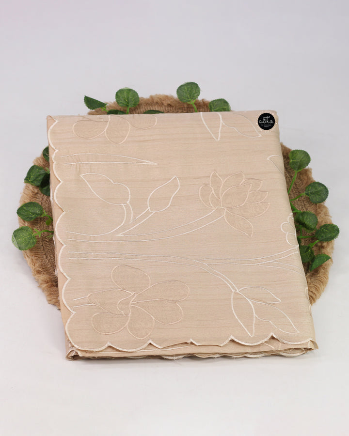 Beige Semi Silk Saree with Floral Appliqué Work