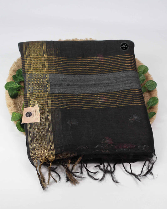 Black Chanderi Silk Saree with Cross Stitch Embroidery