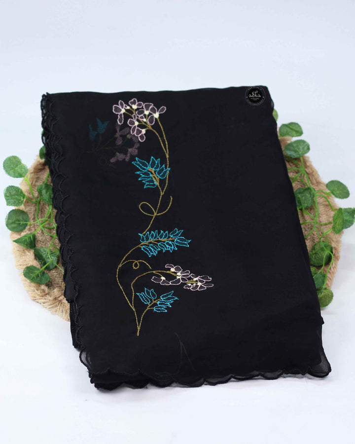 Black Organza Saree with Floral Shadow Work