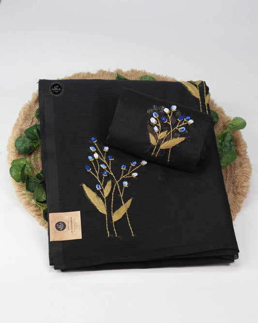 Black Kota Saree with Hand Embroidery