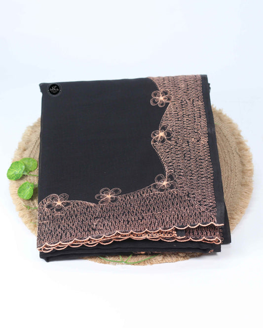 Black Kota Saree with Floral Full Border