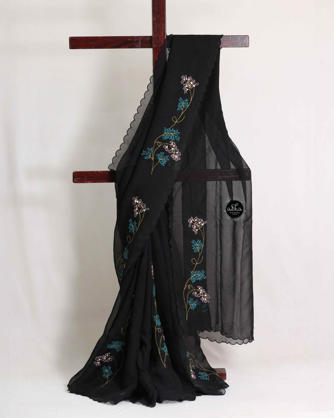 Black Organza Saree with Floral Shadow Work