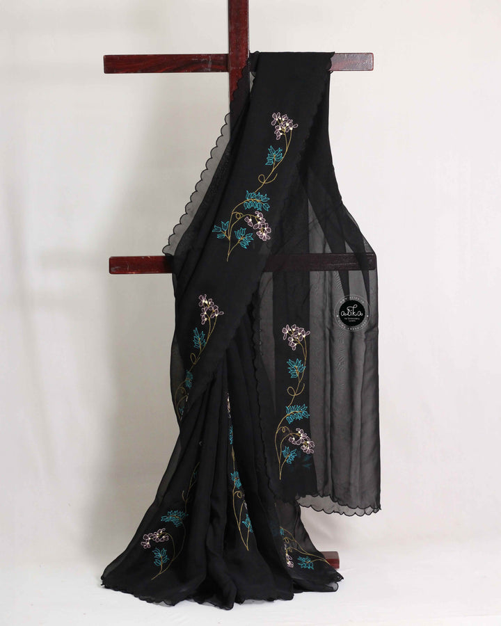 Black Organza Saree with Floral Shadow Work