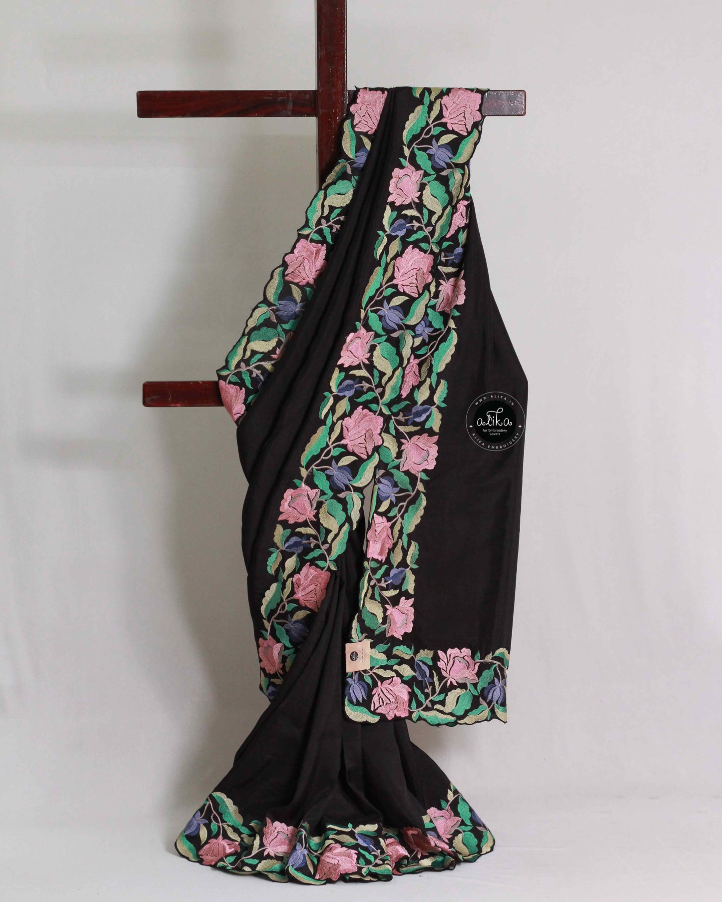 Black Uppada Silk Saree with Floral Border