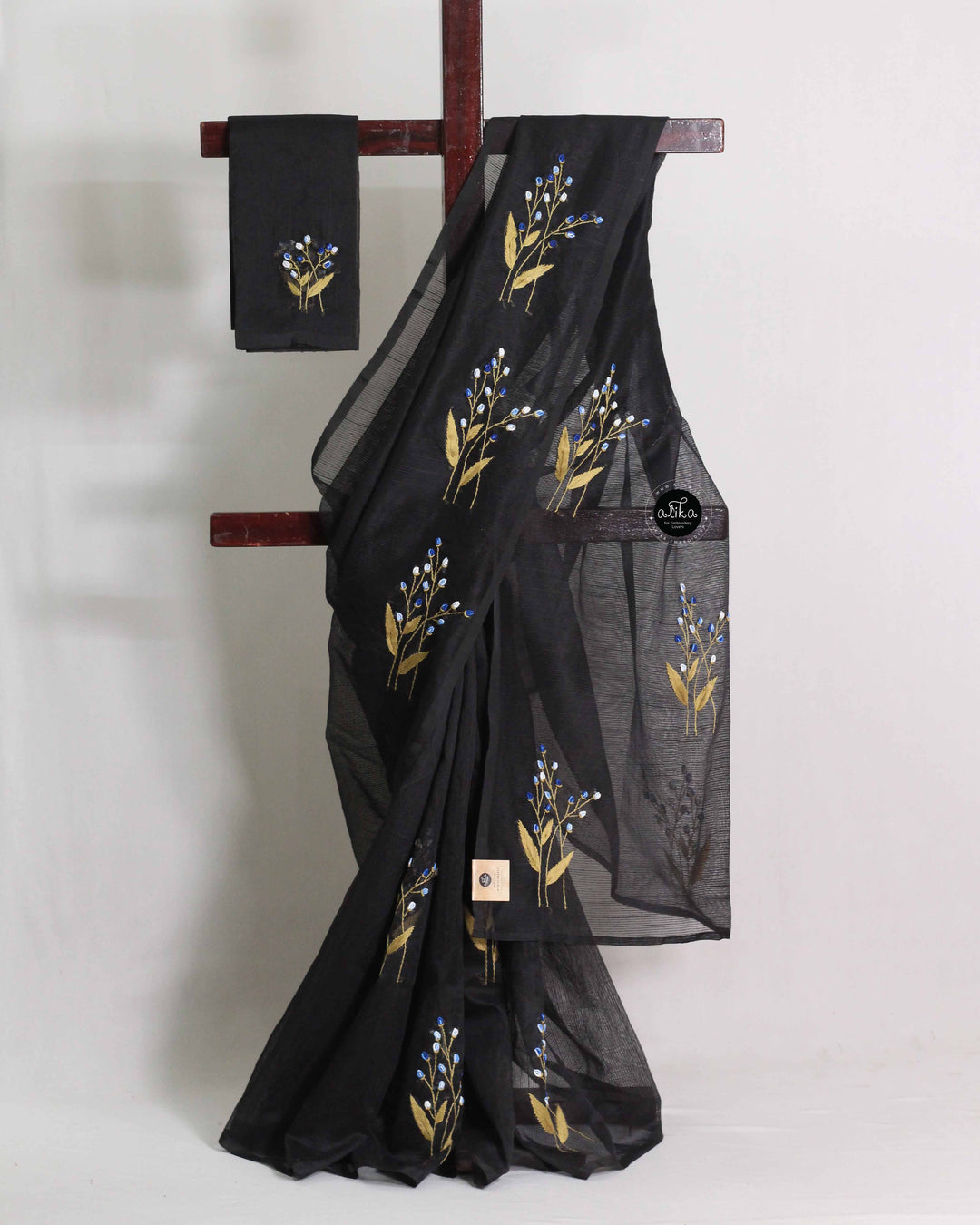 Black Kota Saree with Hand Embroidery