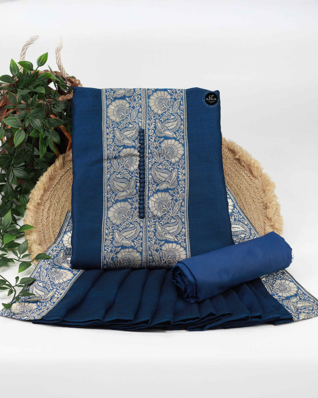 Navy Blue Semi-Silk Unstitched Salwar Set