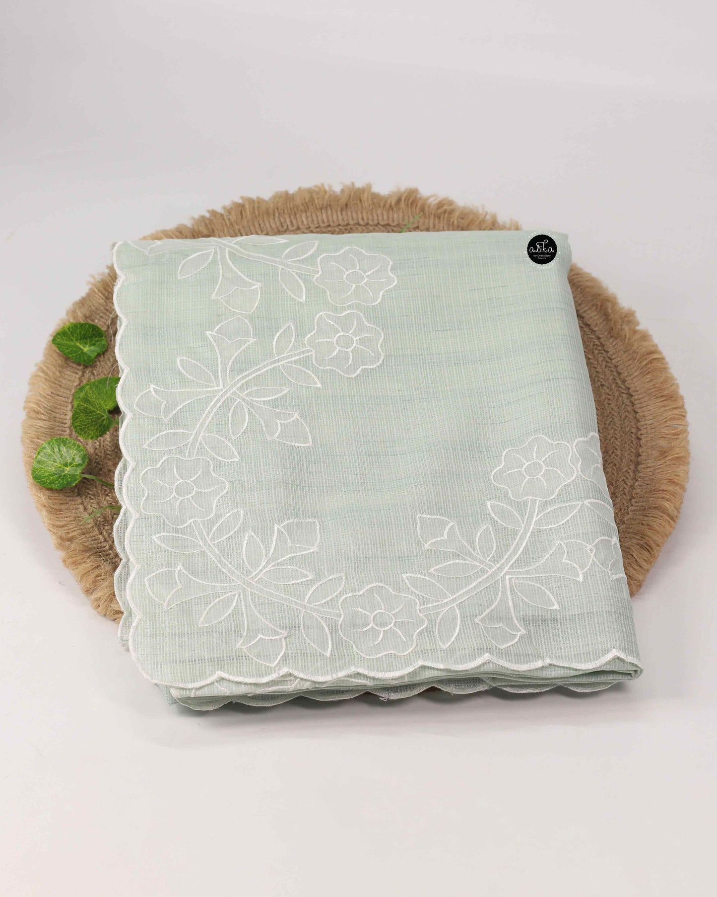 Pale Green Kota Saree with Floral Applique Work