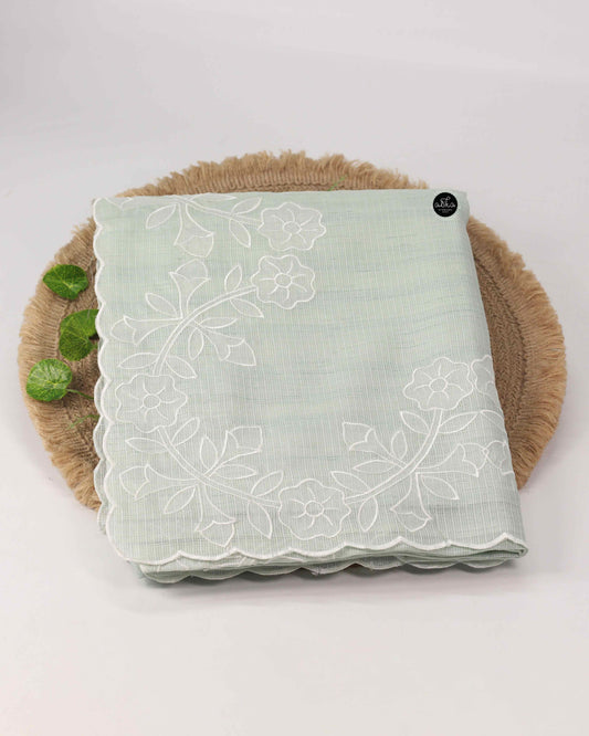 Pale Green Kota Saree with Floral Applique Work