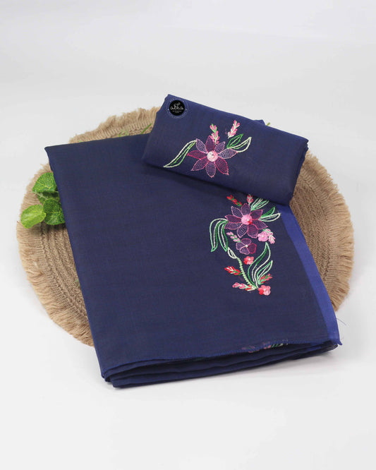 Navy blue Kota Saree with Floral Shadow Embroidery